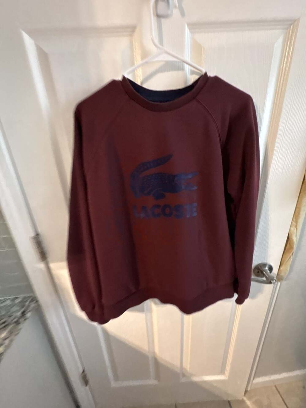 Lacoste Sweatshirt Size 38 Burgundy Maroon Big Logo Crewneck Pullover